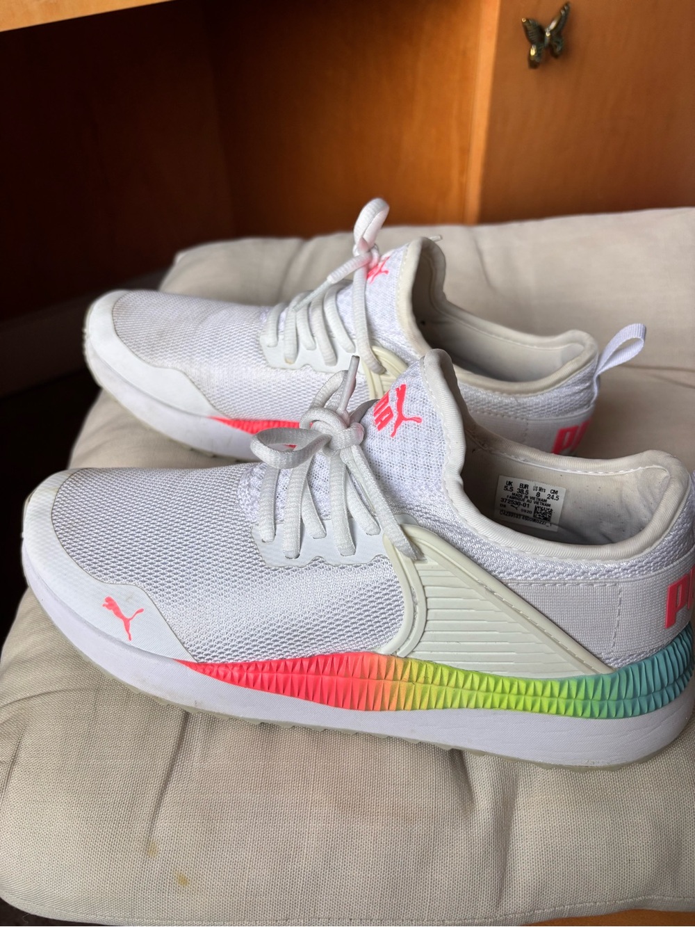 Puma White Sneakers with Neon Rainbow Midsole